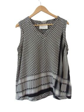 Summery Copenhagen Sleeveless Knit Blouse Tank Top Large Black White Lagenlook